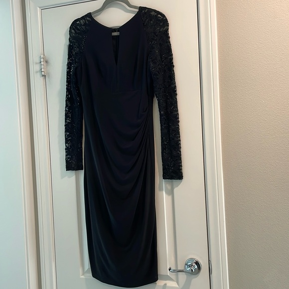 Black Midi Dress With Lace Sleeves - Picture 1 of 6
